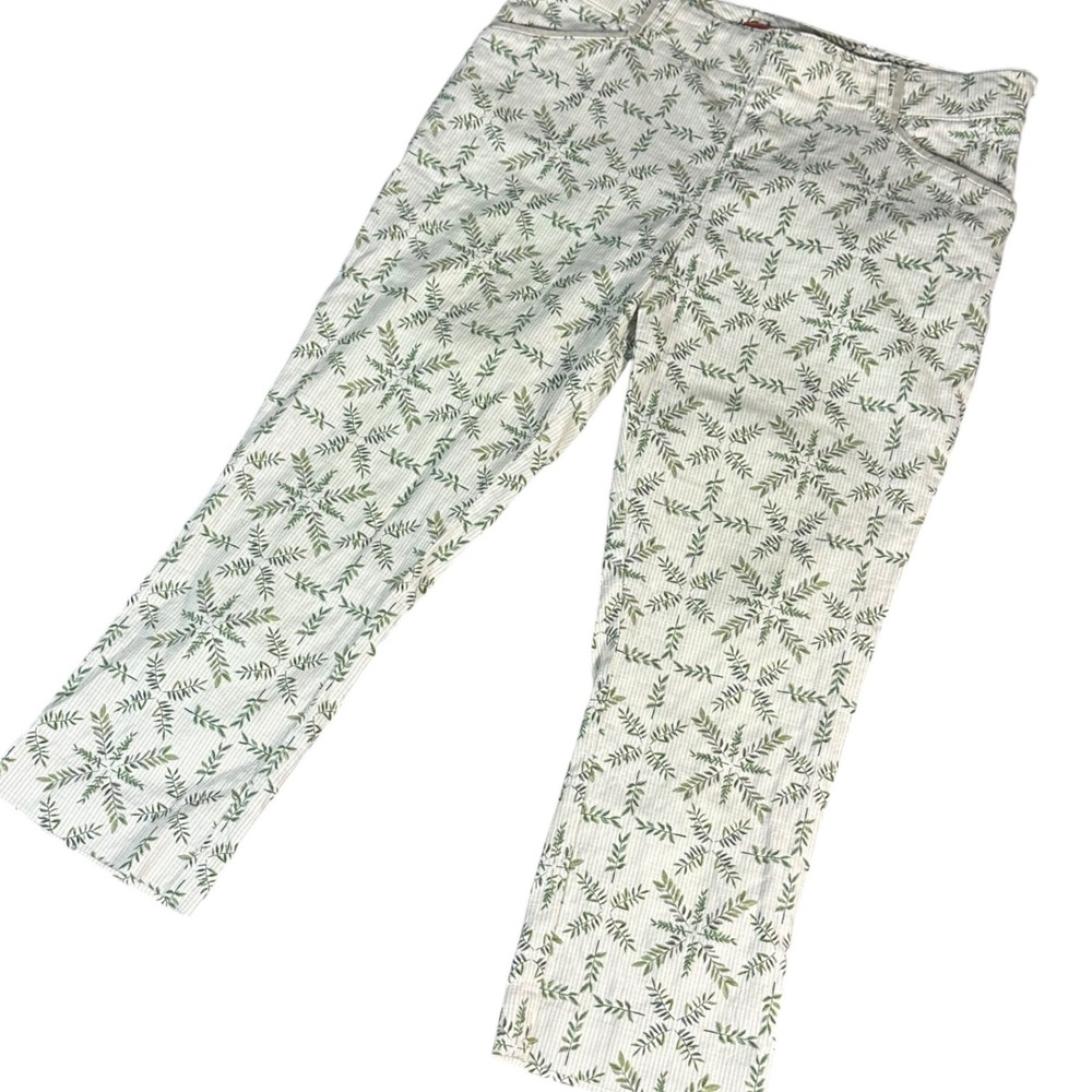 Cartonnier Charlie Trouser Women 12 White Green Leaf Print Cotton Blend Pants‎